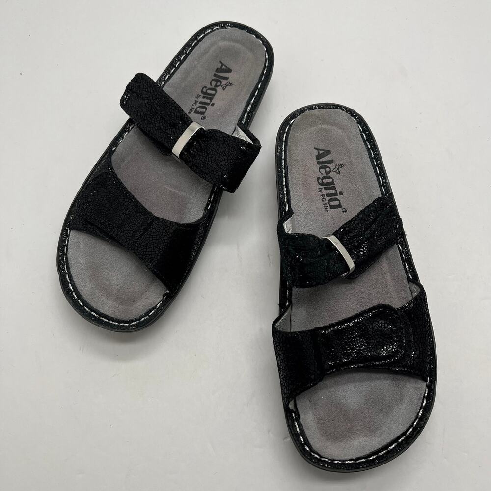 Alegria Women's Karmen Black Metallica Fun Wedge Sandal Size 37